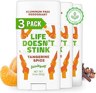 Natural Deodorant By Stinkbug, All Natural Deodorant with Coconut Oil and Natural Scents, Tangerine 3 Pack