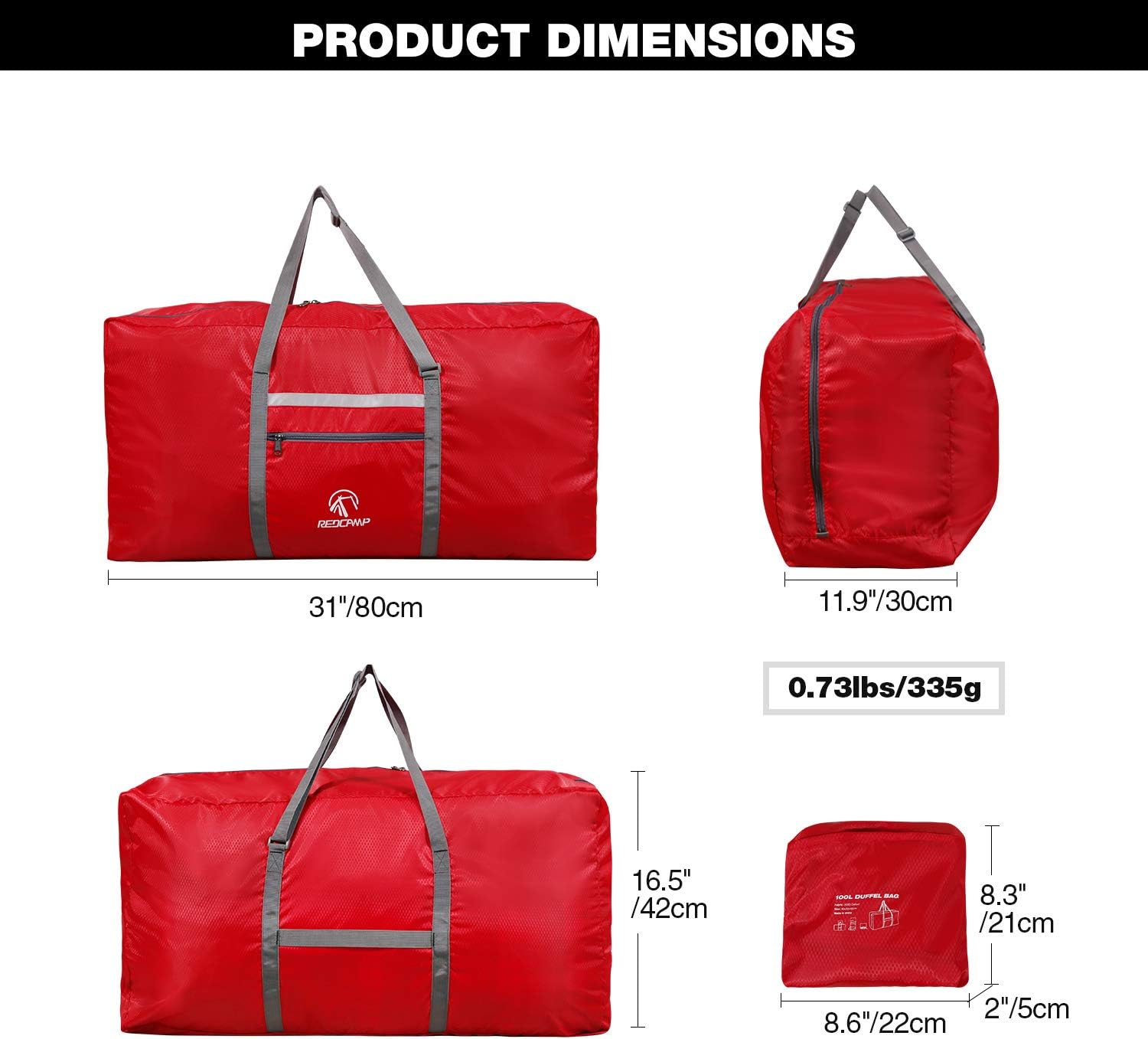REDCAMP Foldable Extra Large Duffle Bag 100L/31 Inch, Lightweight