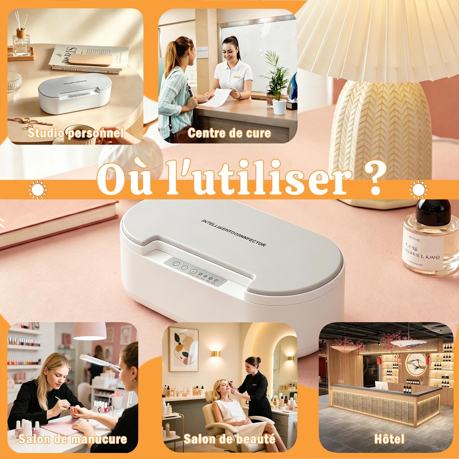 Stérilisateur UV Outils Ongles avec Aromathérapie, Désinfection 99.9% en 5 Minutes, Alerte Vocale, Lampe UV-C 260nm, Boîte Stérilisation pour Salon Manucure Maison