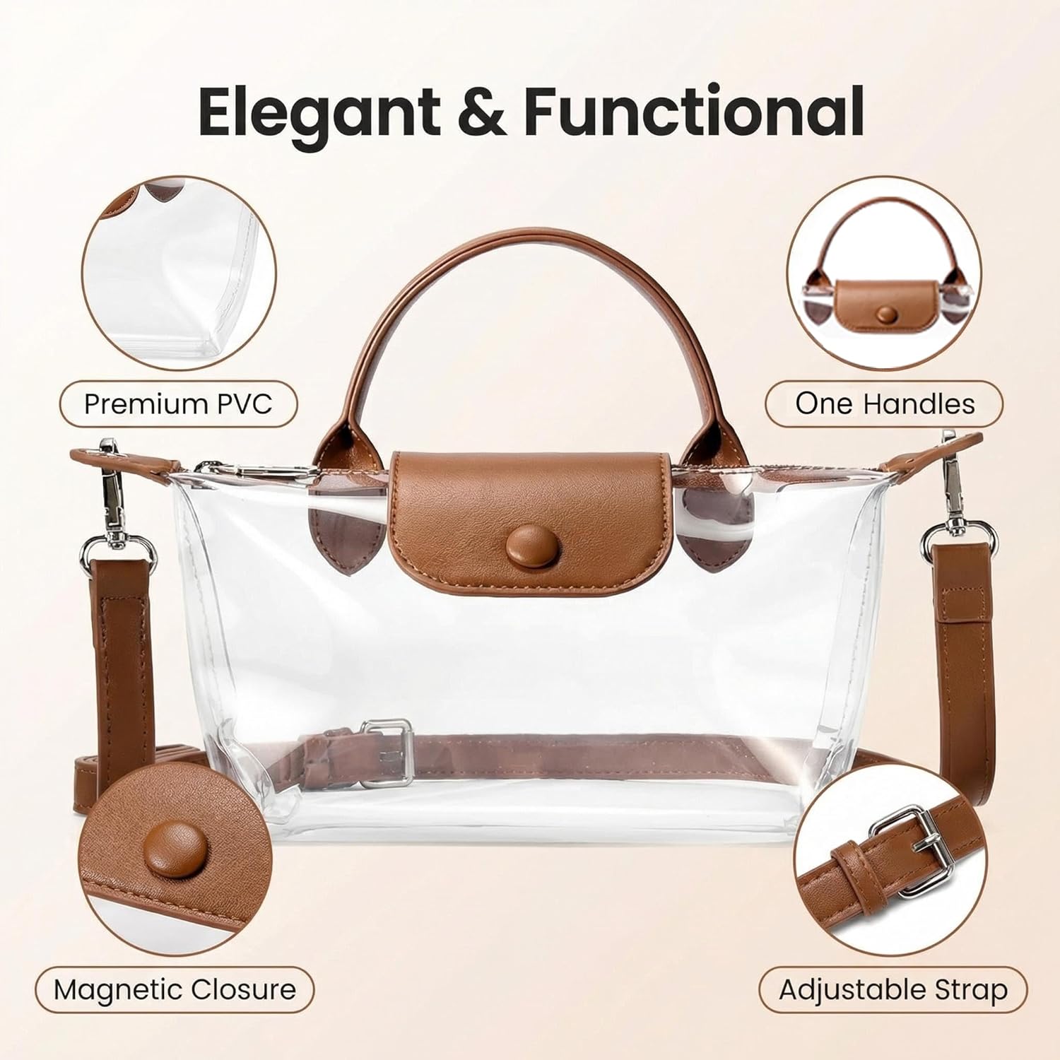 Clear Stadium Bag, Small Crossbody Clear Purse Handbags for Concerts Sports Events, Transparent Messenger Bag, No Smell