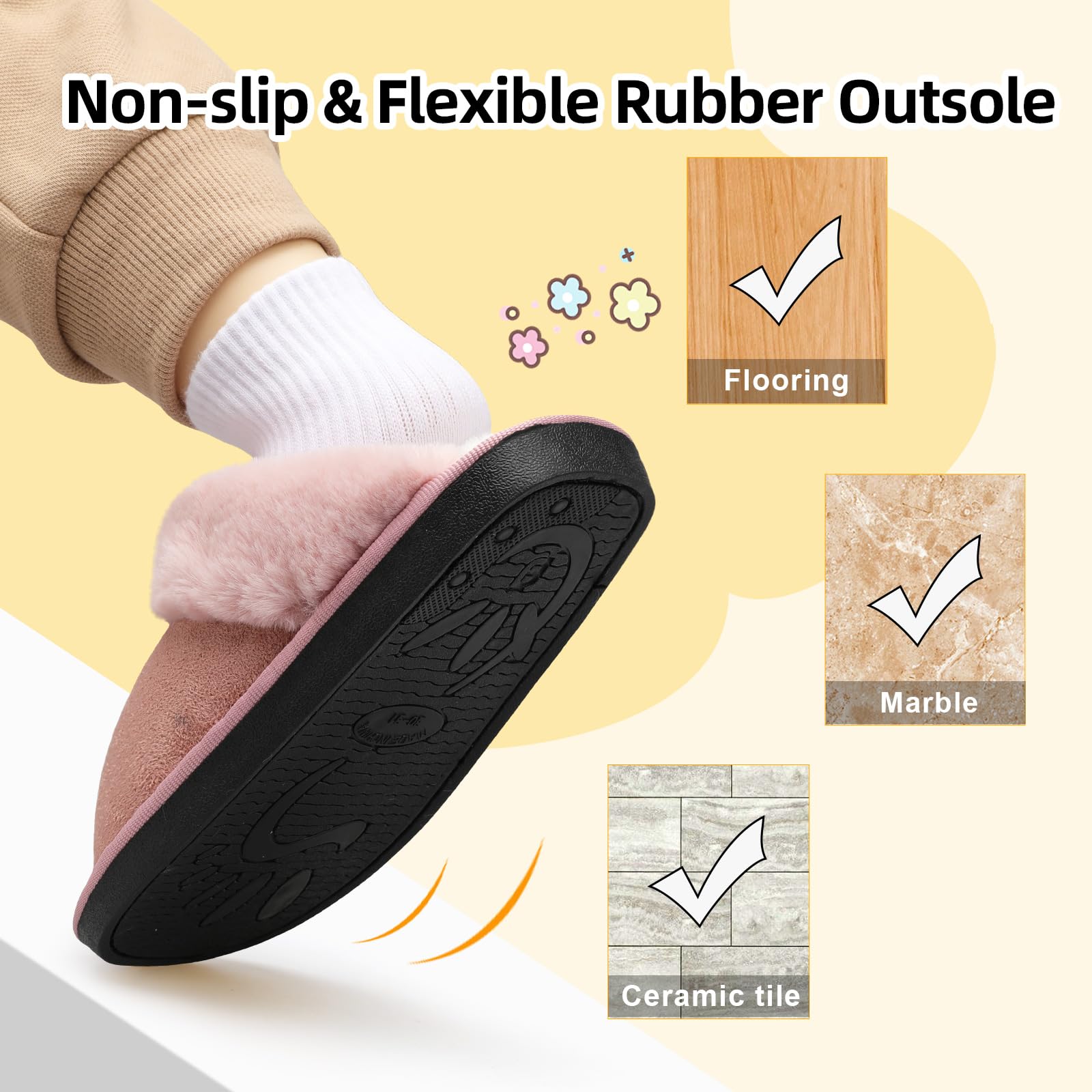 Besroad Pantuflas para niños y niñas, pantuflas de casa cálidas de espuma viscoelástica, pantuflas de felpa suave para dormitorio, para interiores y exteriores, Rosado, 2.5-3.5 Big Kid