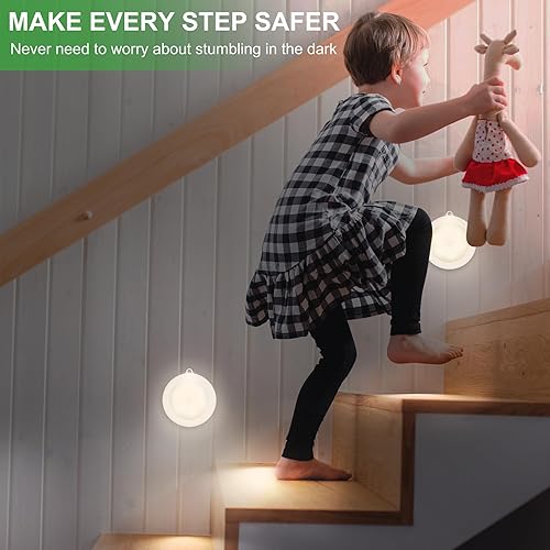 Vista 23 de Mlambert Paquete de 4 luces LED de noche con sensor de movimiento, inalámbricas alimentadas por batería, luces magnéticas adhesivas para armario