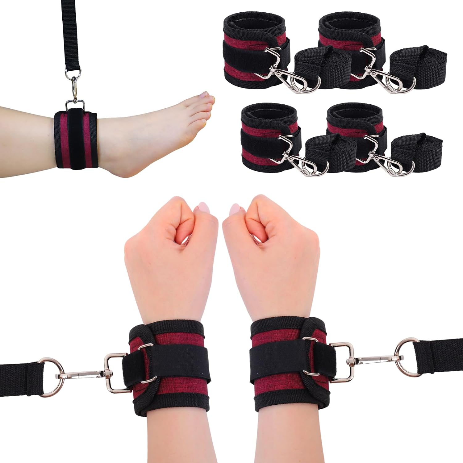 Patient Medical Restraints, Adjustable Bed Restraints Belts for Wrists and Ankles, Limb Holder Movement Limiting Ties with Breathable Inner Padding for Hands or Legs(4 Pieces, RED)