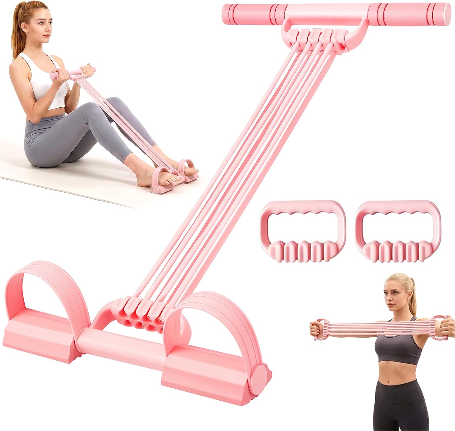 2026 Upgraded 3-in-1 Pedal Resistance Band with Handle, 8 Detachable Tube Petal & Yoga Resistance Bands with Handles, Adjustable Pedal Resistance Bands for Chest & Back Workout