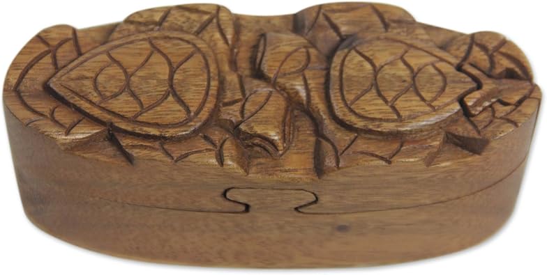 OMA Wood Carved Turtle Box Jewelry Trinket Box With Secret Compartment