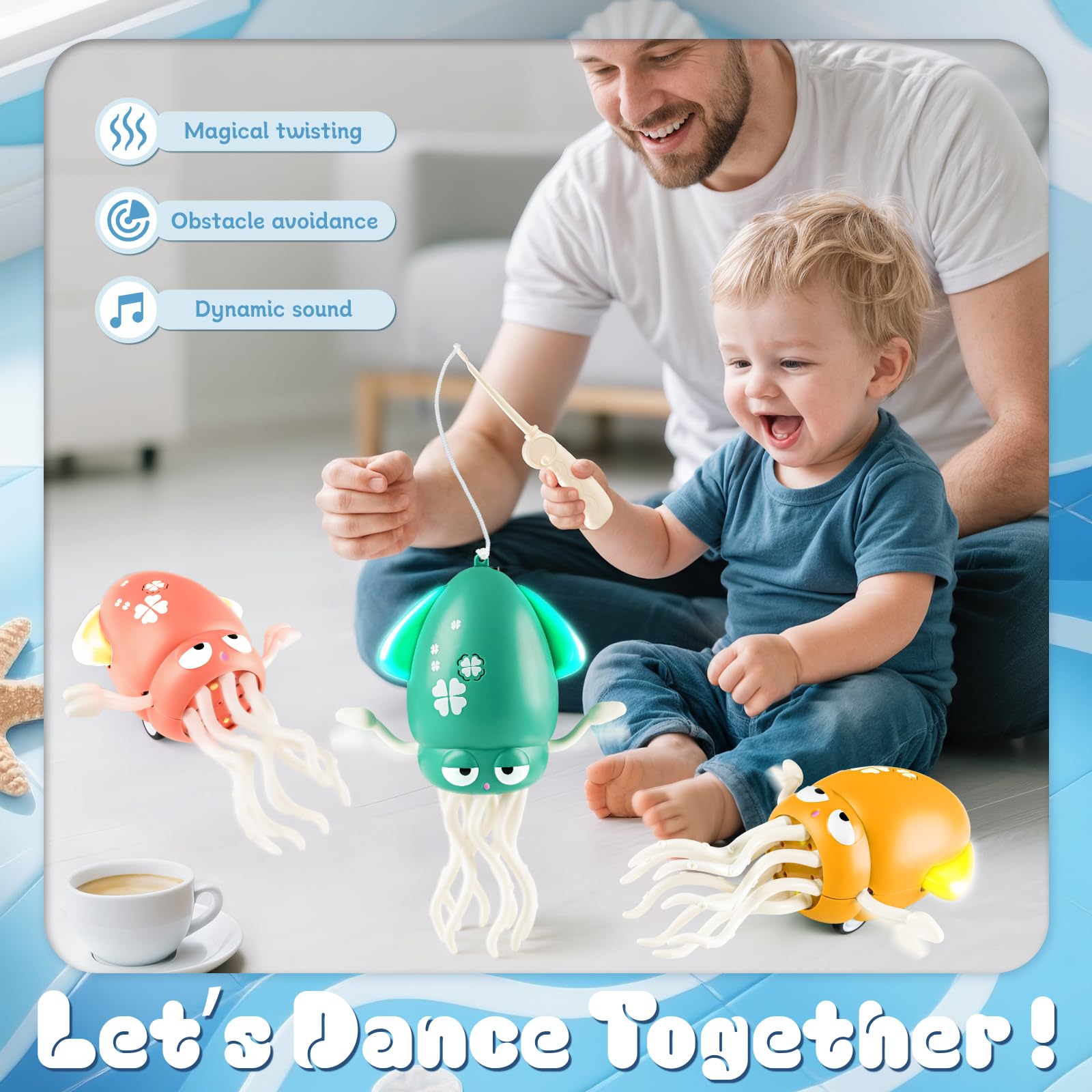 Dancing Squid Toy Magic Electric Crawling Octopus Toy With LED Lights & Music,Smart Obstacle Avoidance,Interactive Dancing Robotics For Dancing Octopus Toy