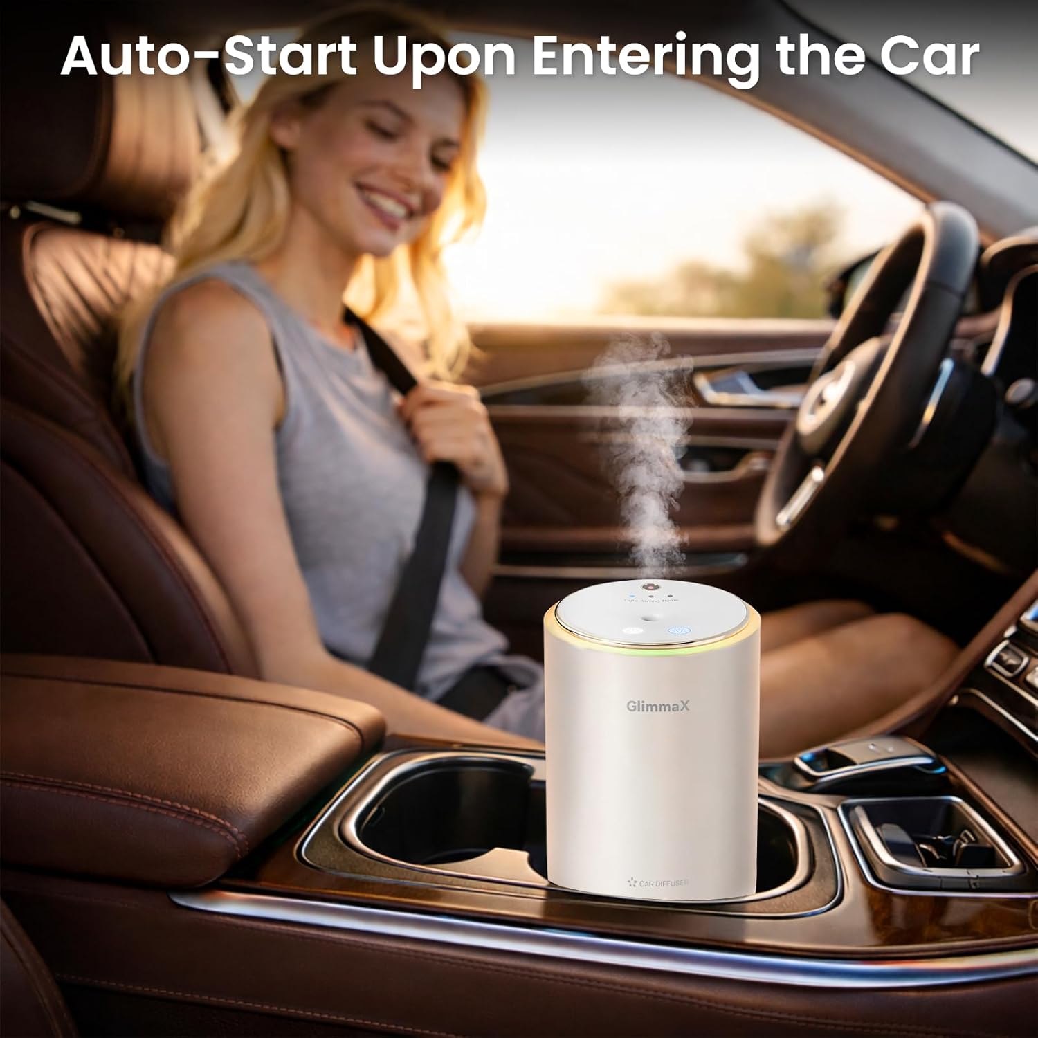 Smart Car Air Fresheners, New Smell Experience by Ultrasonic Mist, Auto On/Off, Natural Fragrance, 3 Adjustable Rechargeable Aroma Diffuser with Built-in Battery, Long Lasting Premium Scent