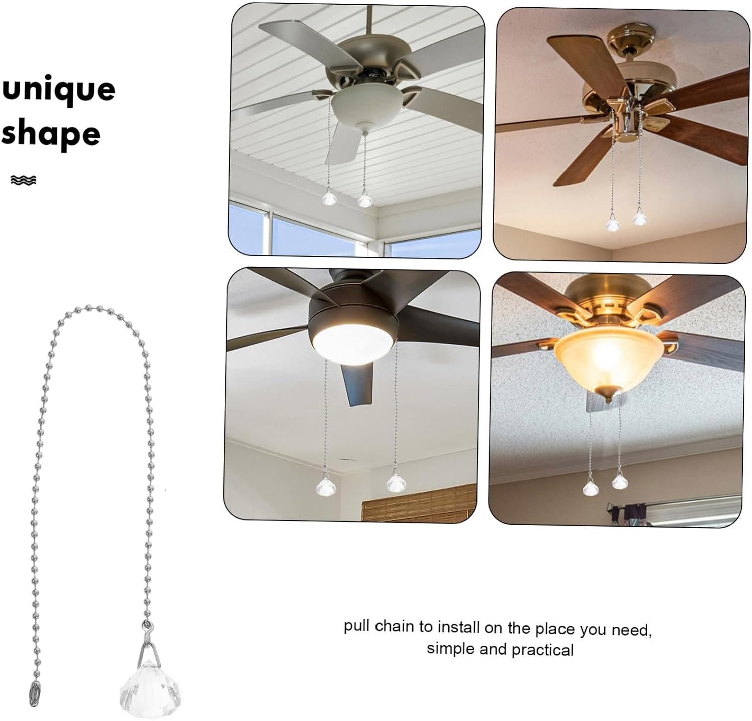 2pcs Fan Pull Chain Decorative Ceiling Fan Pull Chain Ornaments Crystal Balls for Ceiling Light