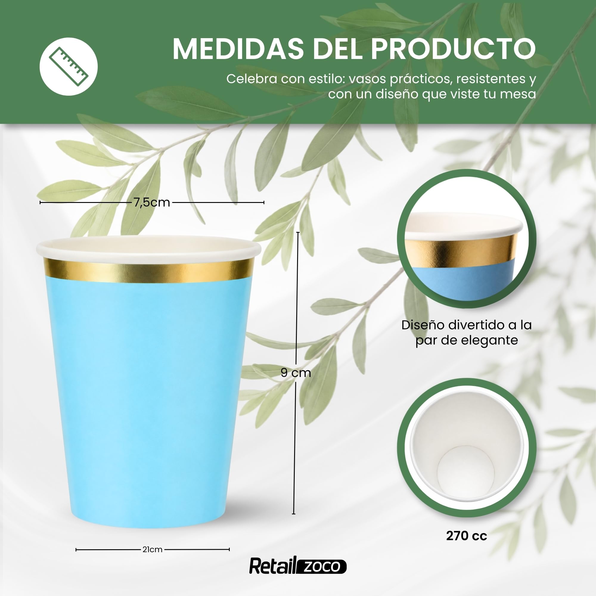 Vasos de cumpleaños, Vasos Desechables cartón, Diseño Azules, 12 Unidades - imagen 4