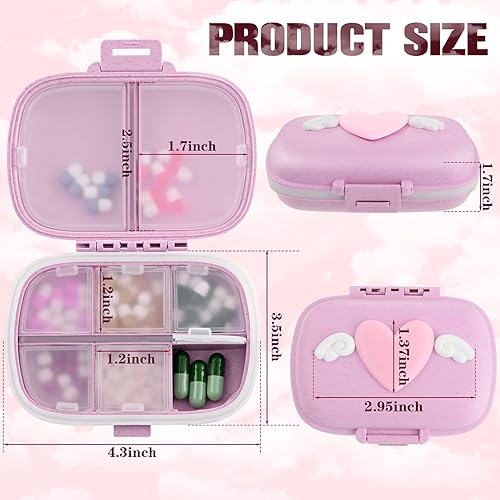 Miniatura 2 de Vesici 3 paquetes de organizador de pastillas de viaje, 8 compartimentos, portátil, lindo contenedor pequeño para medicamentos diarios para bolsa de