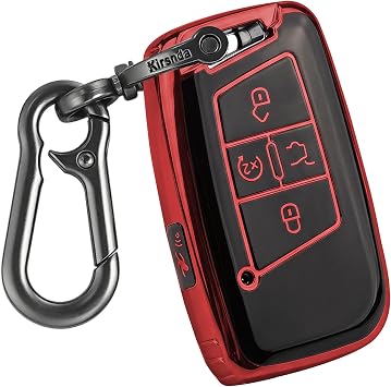 Kirsnda for Volkswagen Key fob Cover,case with Keychain,Soft TPU Protection Key case/Skin,5 Buttons Compatible with VW Tiguan Atlas Jetta Passat Golf Alltrack Remote KeyRed