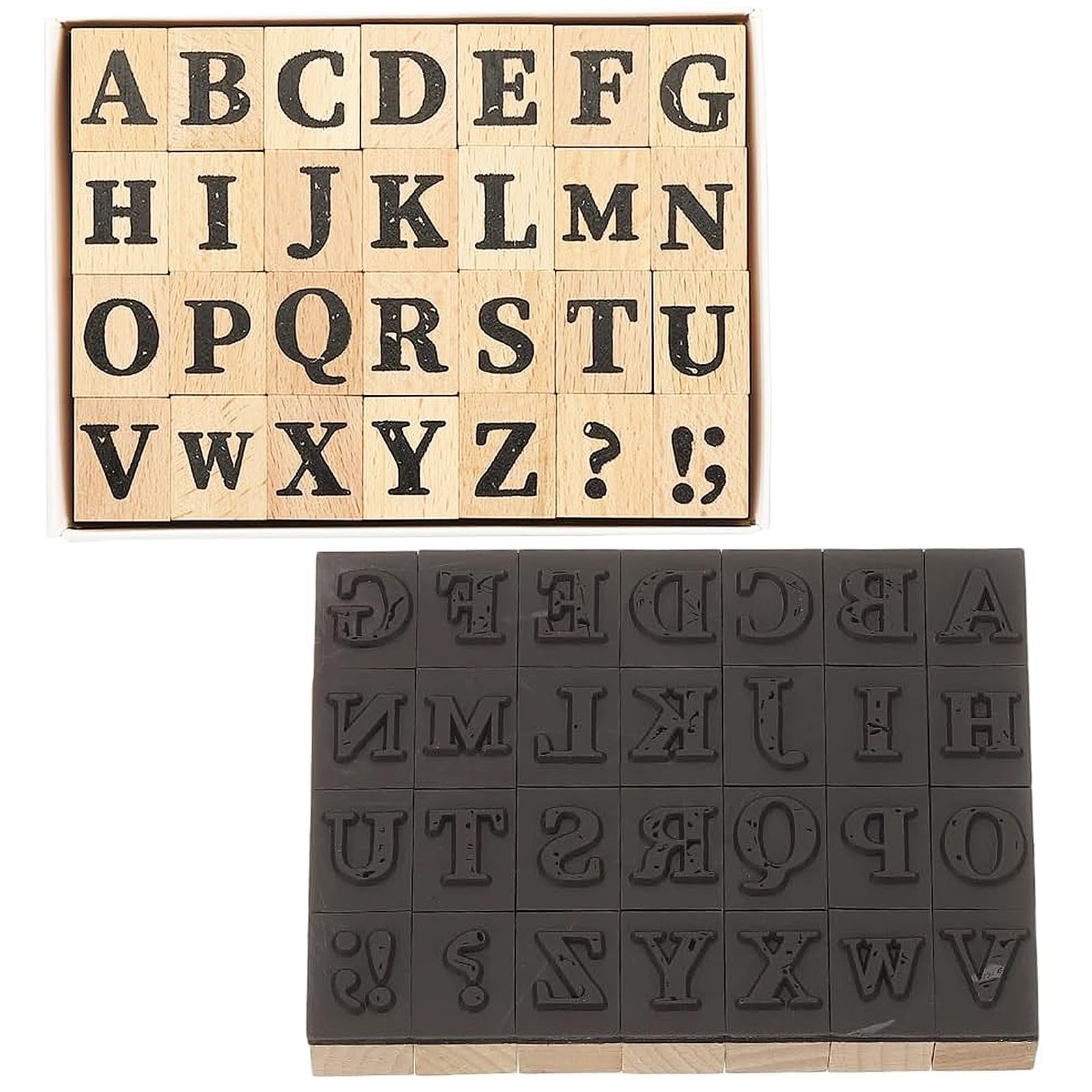 1 Piezas Juego de Sellos de Letras, Set de Sellos de Letras de Madera Pequeñas, Letras Mayúscula y Símbolos, con cajas de almacenamiento, para Scrapbooking, Artes, Manualidades