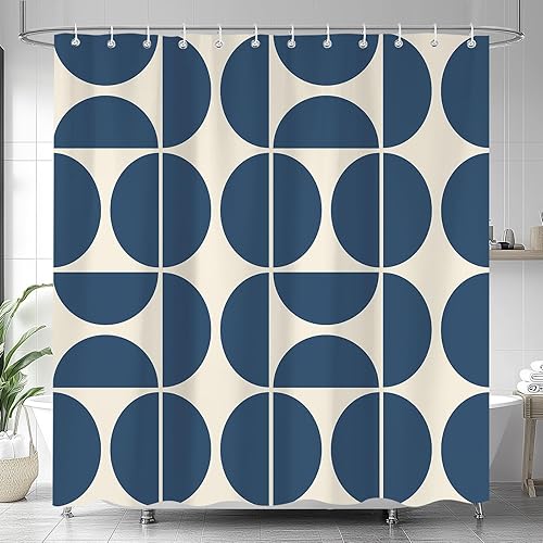 Miniatura 9 de Cortina de ducha naranja de mediados del siglo XX moderna, cortinas de baño de arte geométrico retro abstracto boho para el baño, accesorios de baño