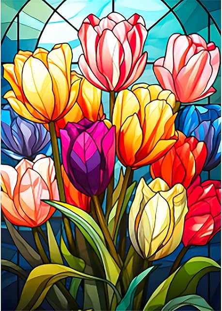 AIRDEA 5D Blossoming Tulip Beauty Diamond Art Painting Kits, DIY Full Drill Crystal Rhinestone Painting Art Kits, Embroidery Painting Art Picture Crafts for Home Wall Decor 30x40cm
