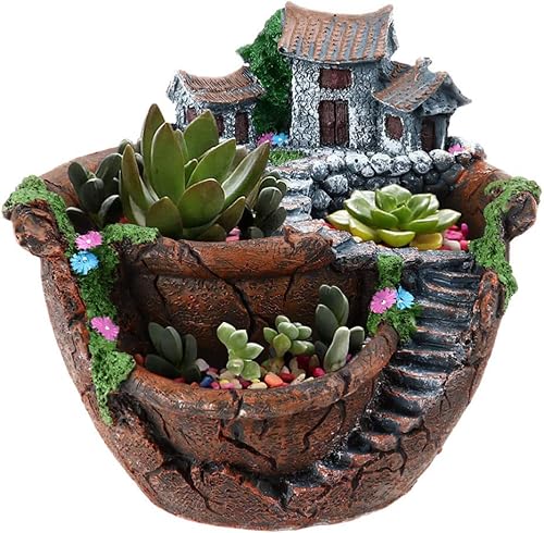 Miniatura 1 de YARDWE Macetas colgantes para interiores, castillo, maceta pequeña para suculentas, maceta de resina para decoración del hogar y la oficina