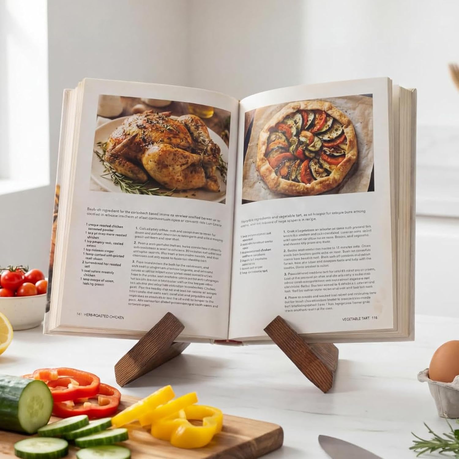 Recipe Book Stand, Wooden Kitchen Holder, Foldable Adjustable Rack, Counter
