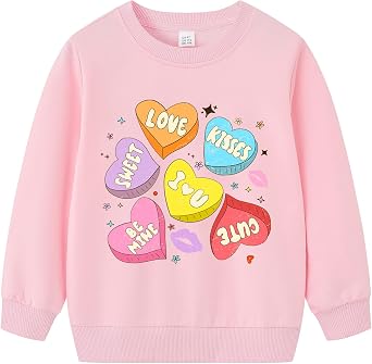 Kids Valentines Day Sweatshirt Toddler Boys Girls I Love You Hand Sign Love Heart Shirt Tops Outfit 1-7 Years