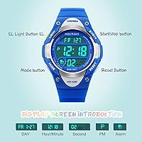 Vista 3 de Reloj digital deportivo para niños y niñas, resistente al agua, relojes electrónicos con alarma LED, cronómetro