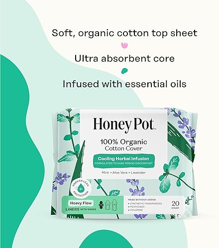 Miniatura 4 de The Honey Pot Company - Despensas de algodón con hierbas para mujeres - Flujo pesado con alas - Infusionadas con aceites esenciales para efecto