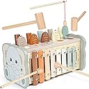 Joyreal Wooden Montessori Toys for 1 Year Old - Hammering Pounding Toy with Xylophone & Fishing Game - Educational Toddler Activities for 1 2 3 Year Old Christmas Birthday Gifts