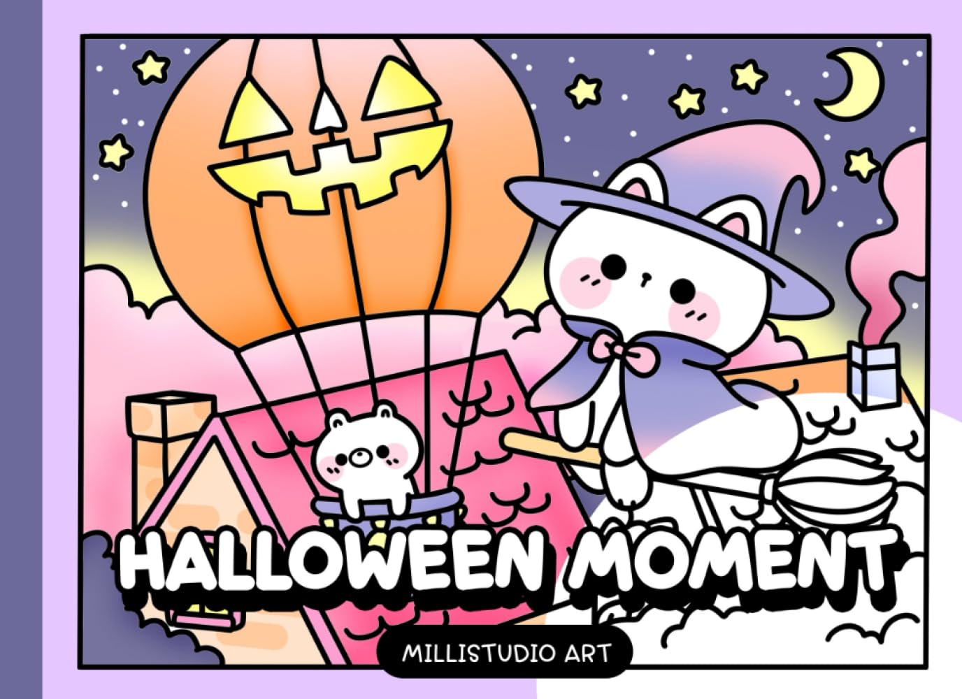 Halloween Moment Coloring Book: Kawaii Halloween Cute Coloring for Adults and Teens, Easy and Bold Simple Coloring Featuring Adorable Cat, Spooky Halloween Coloring book