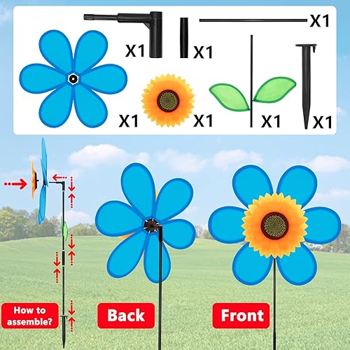 Miniatura 4 de 4 molinetes, molinillos de viento y regalos de fiesta para niños, molinetes de girasol decorativos al aire libre para patio y jardín (rojo)