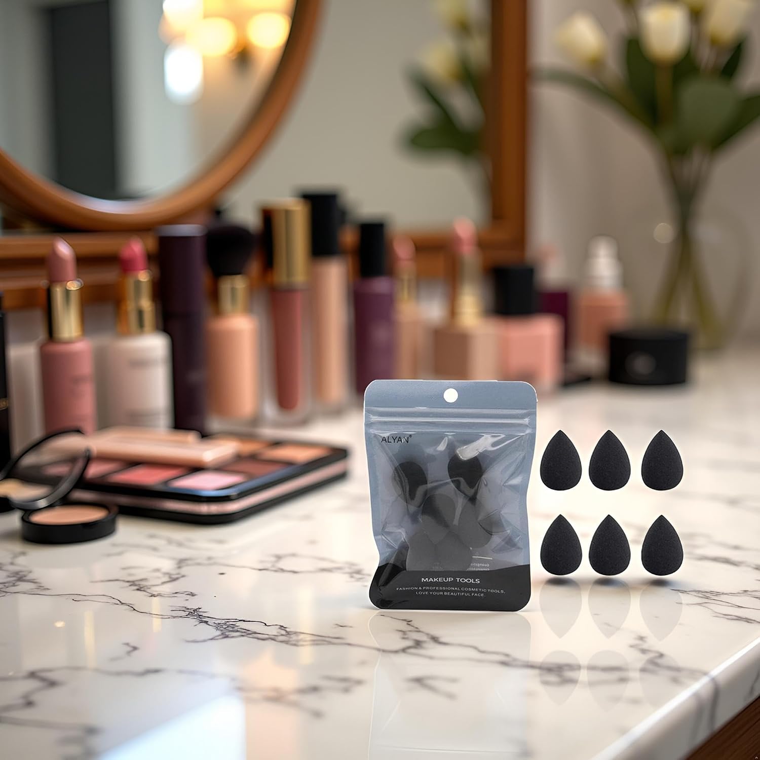 6PCS Black Mini Makeup Sponge Make up Sponges for Foundation, Black Small Beauty Sponge Blender Set for Foundation,Makeup Sponges,Concealer Highlight,and Eye Shadow,Makeup Blenders and Sponges