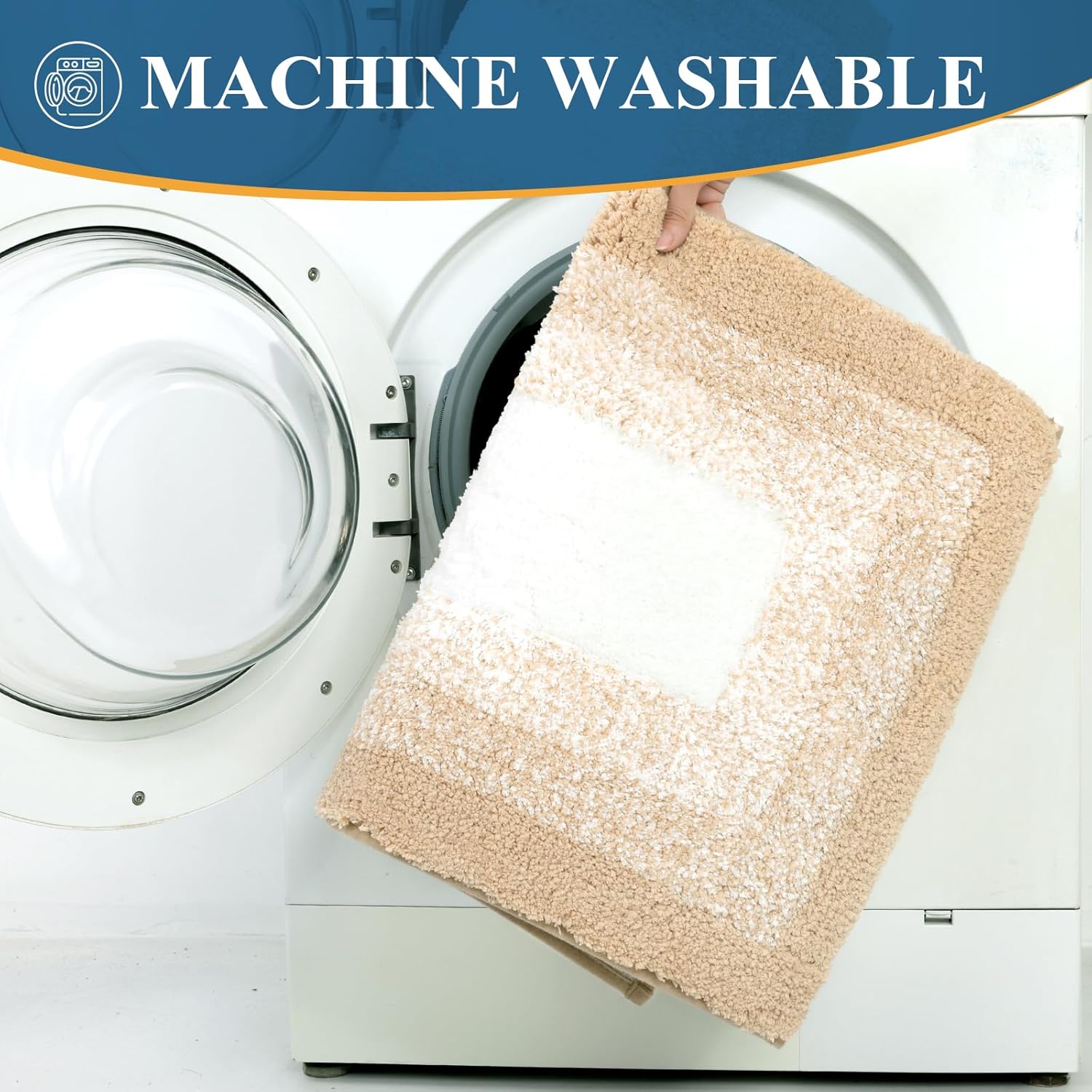 Bsmathom Bath Rug Sets 3 Piece, Absorbent Non-Slip Bath Mats Washable, Soft Shaggy Bathroom Mat Set Floor with U-Shaped Toilet Mat for Bathroom, Beige - Image 7