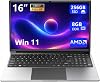 Laptop de 16 pulgadas con 8GB DDR y 256GB SSD, expandible a 1TB, CPU AMD A9-9400 Radeon R5 hasta 3.2 GHz, batería de 9000mAh, teclado numérico, USB 3.0, WiFi de doble banda, cámara web, laptop delgada 1