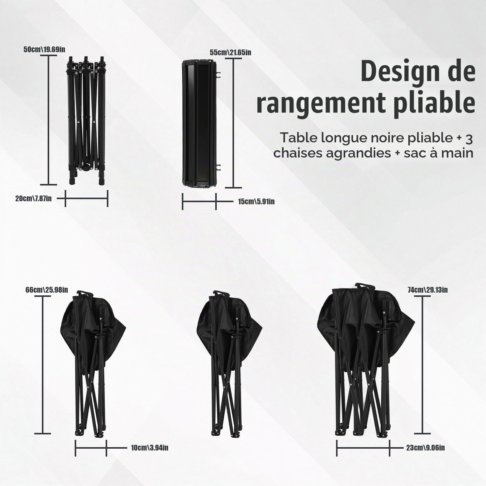 Canapé de Camping 2 Places, Set 4 Pièces avec Table et Fauteuils Pliables
