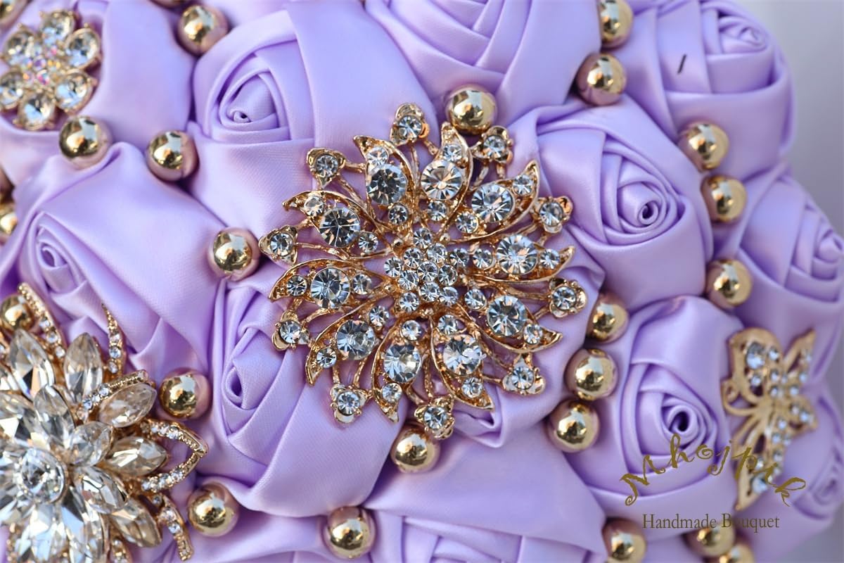 Bridal Wedding Bouquet Round Holding Bouquet Throw Toss Artificial Rose Flower Bunch for Bride Bridesmaid Wedding Quinceanera(Light Purple, 7.1")