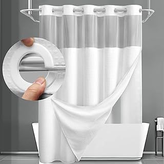 YellyHommy No Hook Shower Curtain with Snap in Liner Set Less Time White Waffle Shower Curtain for Bathroom 81" L x 72" W
