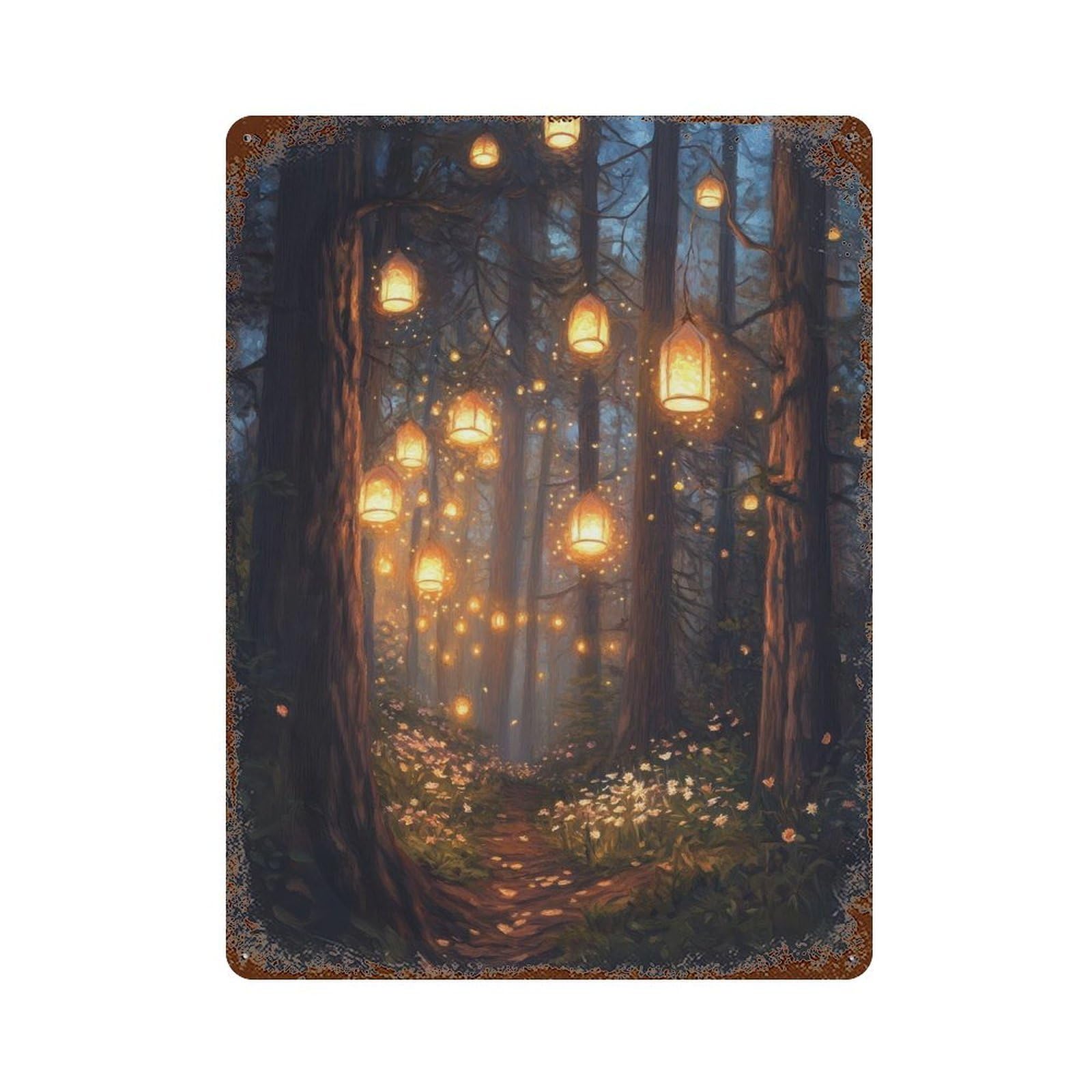 Fairy Lantern Festival Cottagecore Decor Dark Academia Enchanted Illustration Vintage Magical Rustic Aesthetic Wall Decor Art Metal Tin Poster Modern Home Decor Art Home Bar Shop Decorations Vintage