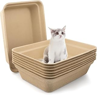 Lot de 8 Bacs à Litière Jetables pour Chat 42,5x32,5x10,5 cm, Bac à Litière Papier Renforcé pour Chaton, Lapin et Petits Animaux, Toilettes de Voyage Pratiques et Hygiéniques (Brun)
