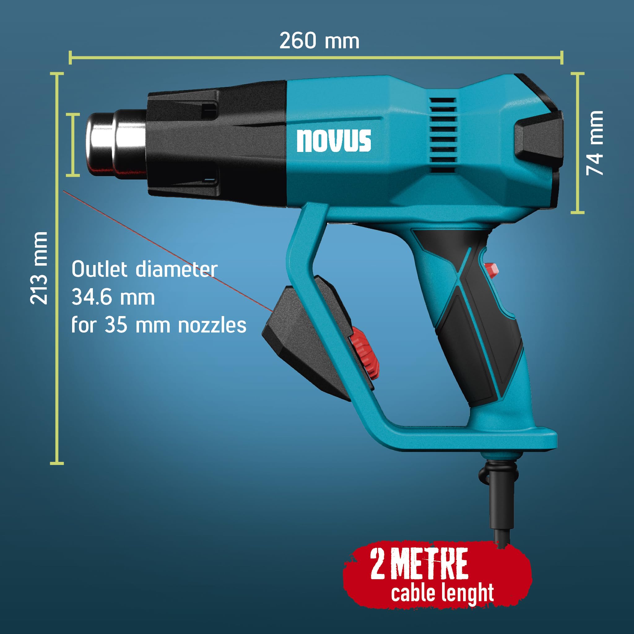 NOVUS TOOLS Pistolet à air chaud H-250, 80-600 °C, chauffage en céramique