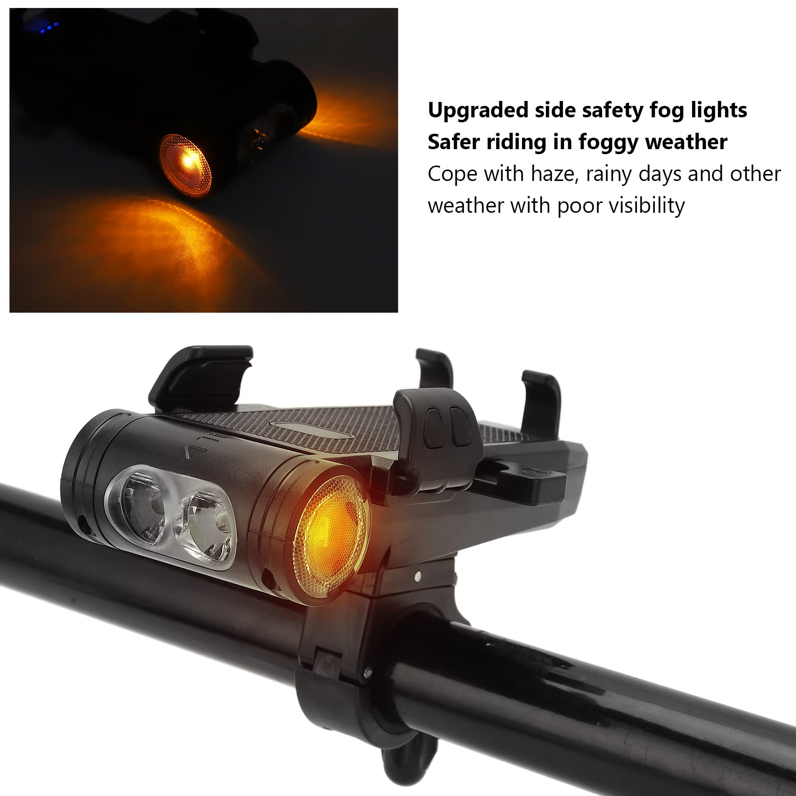 Lampe De Vélo 5-en-1 Avec Power Bank, Klaxon 130dB, Support Téléphone Et Antibrouillard, Noir