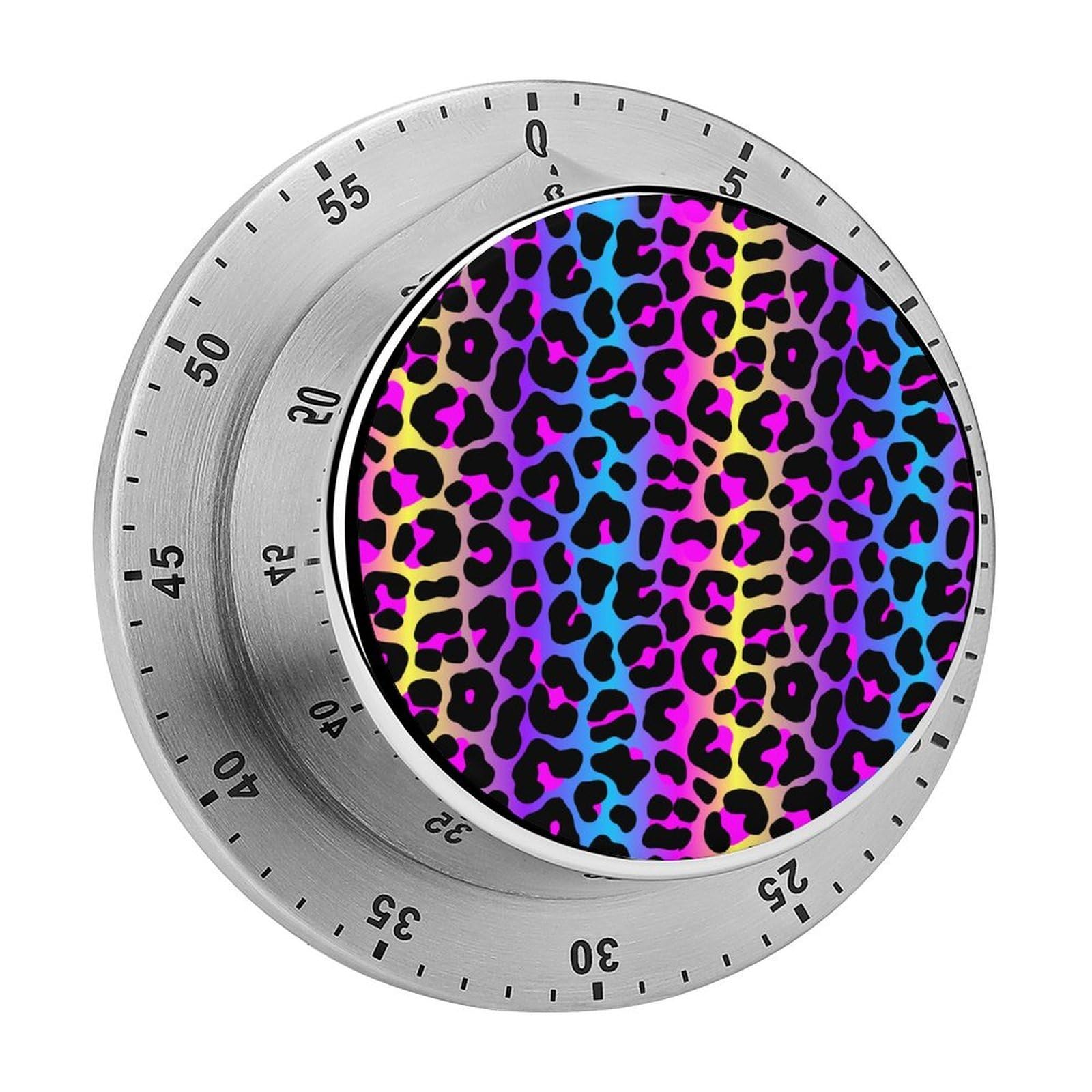 Rainbow Cheetah Skin Leopard Print Circular Rotating Timer, Suitable for Kitchen and Bedroom