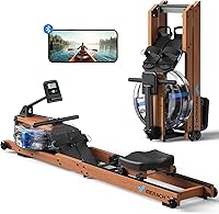 MERACH Foldable Water Rowing Machine for Home - 400lbs Capacity, Solid Wood, Bluetooth Monitor & MERACH App