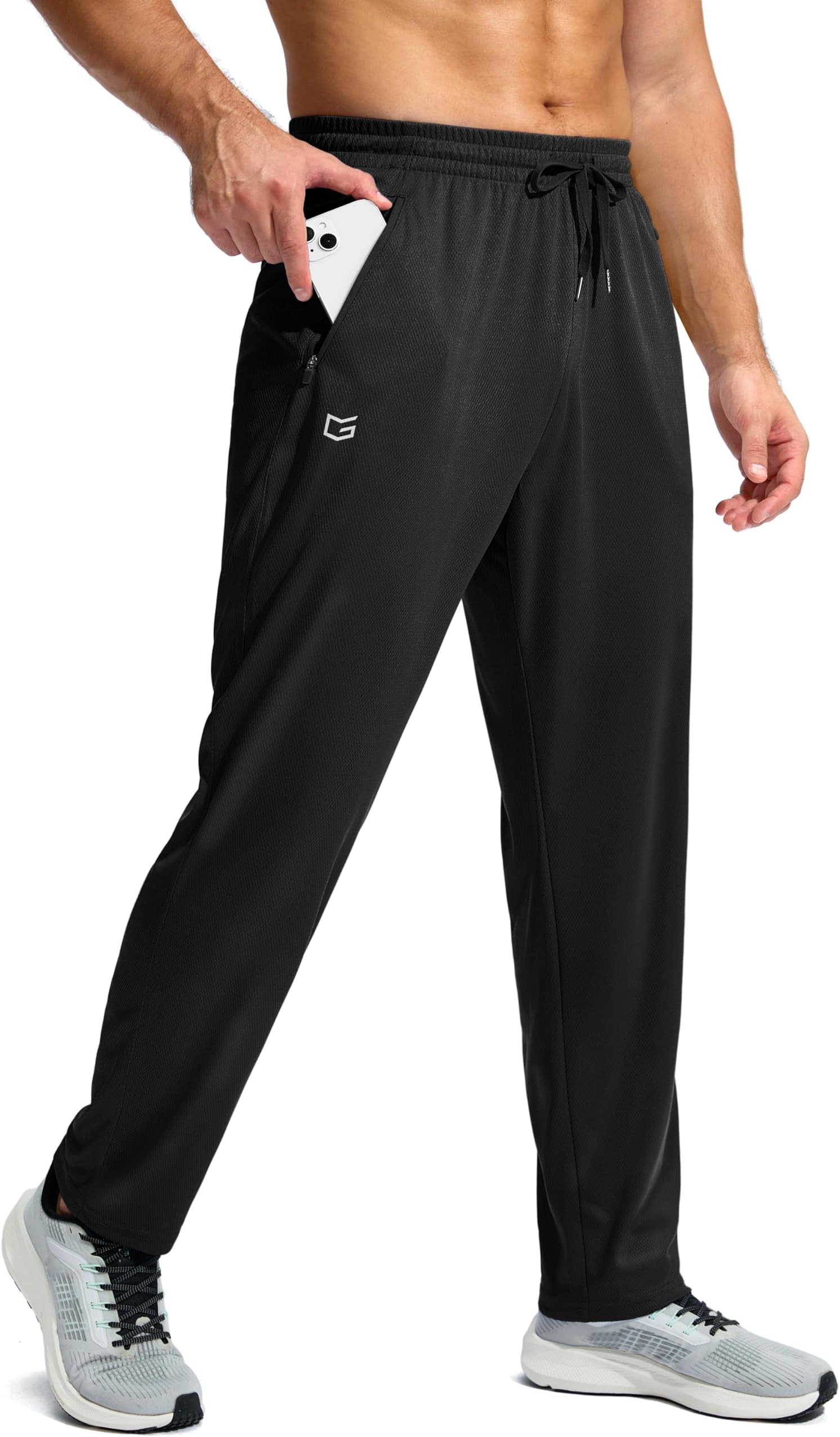 G Gradual Men's Sweatpants with Zipper Pockets Lightweight Mesh Athletic Pants for Men Open Bottom Workout Gym Running