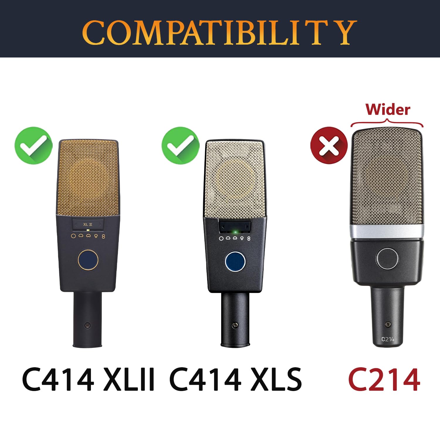 SOULWIT 2 Piezas Espuma Micrófono Filtro Antipop para AKG Pro Audio C414 XLII/XLS Condensador, Protector de Mic Cubierta Parabrisas para Micrófono - Negro