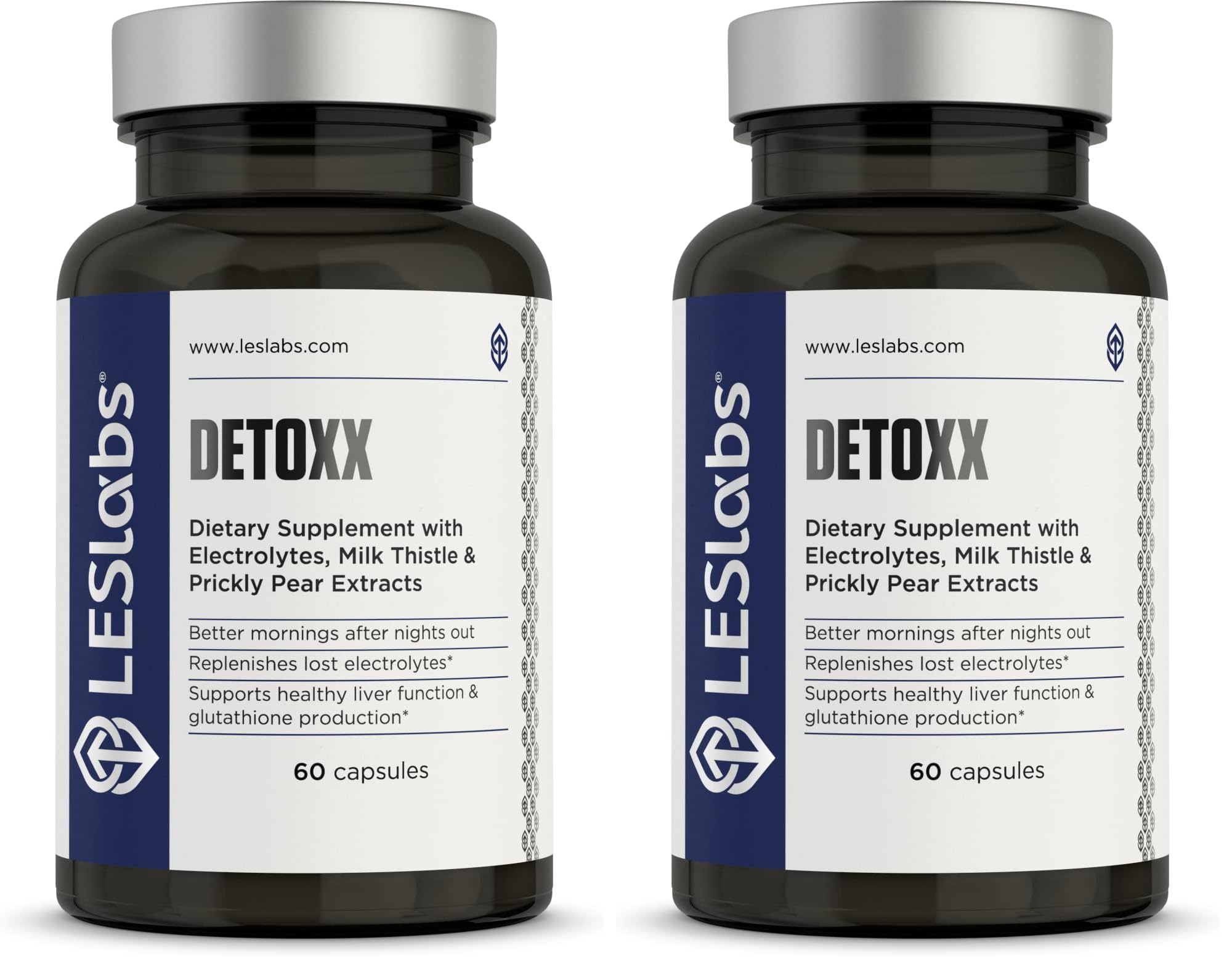 LES Labs DeToxx – Better Mornings & Recovery, Liver Support, Electrolyte Replenishment & Glutathione Support – Prickly Pear, Milk Thistle & NAC – Non-GMO Supplement – 60 Capsules (Pack of 2) 60 Count (Pack of 2)