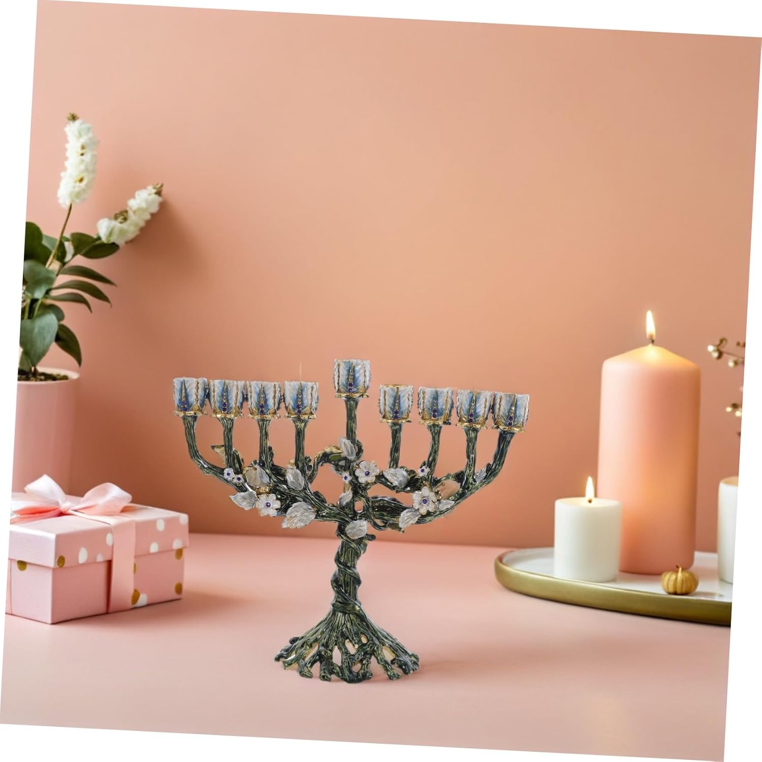 用枝キャンドルスタンド 錫合製ヴィンテージ風九頭樹形キャンドルホルダー 卓上装飾になユダヤ教祭典用燭台