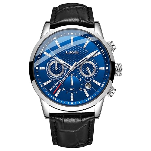 Wrist Leather Watches for Men Analog Dress Chronograph Waterproof Vintage