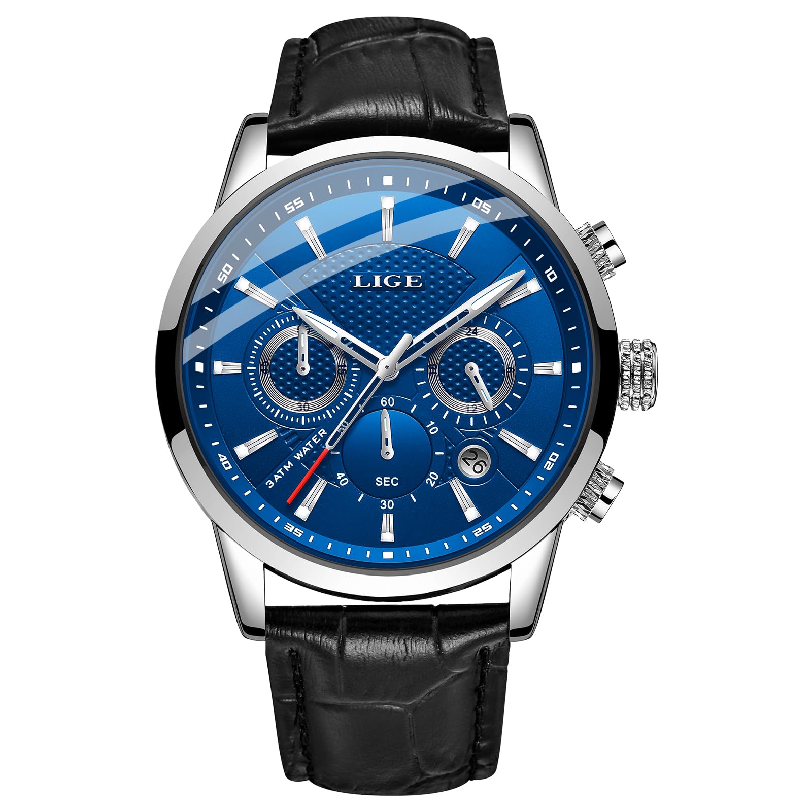 LIGE Montre Homme Chronographe 3 ATM Etanche Vintage Montres Hommes Cuir Quartz Date Aiguilles Luminescentes Business et Décontractée Waterproof Mens Watches for Men