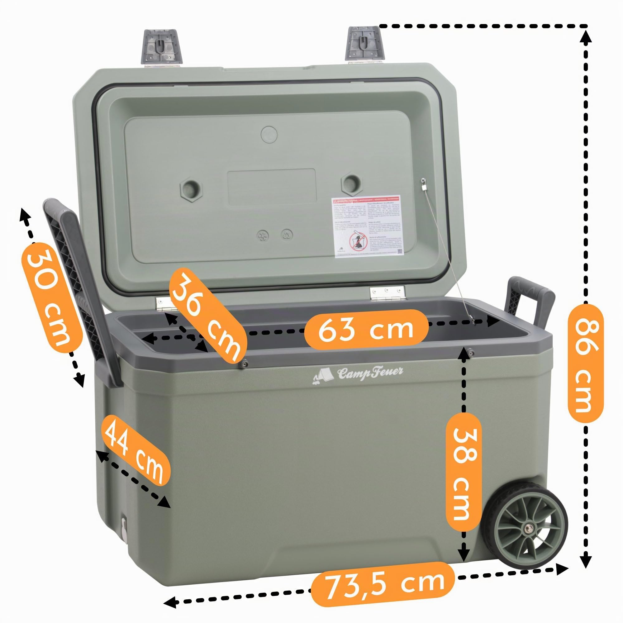 CampFeuer Nevera LightGreen de 70 litros con ruedas, nevera con ruedas, nevera aislada con asas, caja de refrigeración portátil, caja de hielo, mini nevera | Thermobox, caja de aperitivos, enfriador