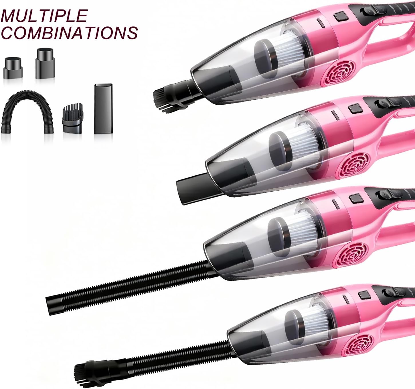 Car Vacuum Cleaner – 9000PA High Power Suction, DC 12V Portable Handheld Auto Vacuum with Attachments, Mini Car Interior Cleaner for Pet Hair, Dust, Crumbs, and Debris (Blush Pink)