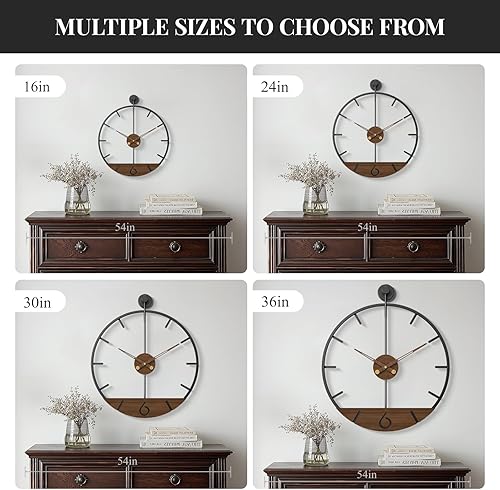 Miniatura 6 de Reloj de pared grande de 30 pulgadas, moderno, funciona con pilas, para decoración de sala de estar, esfera de madera de nogal con marco de metal