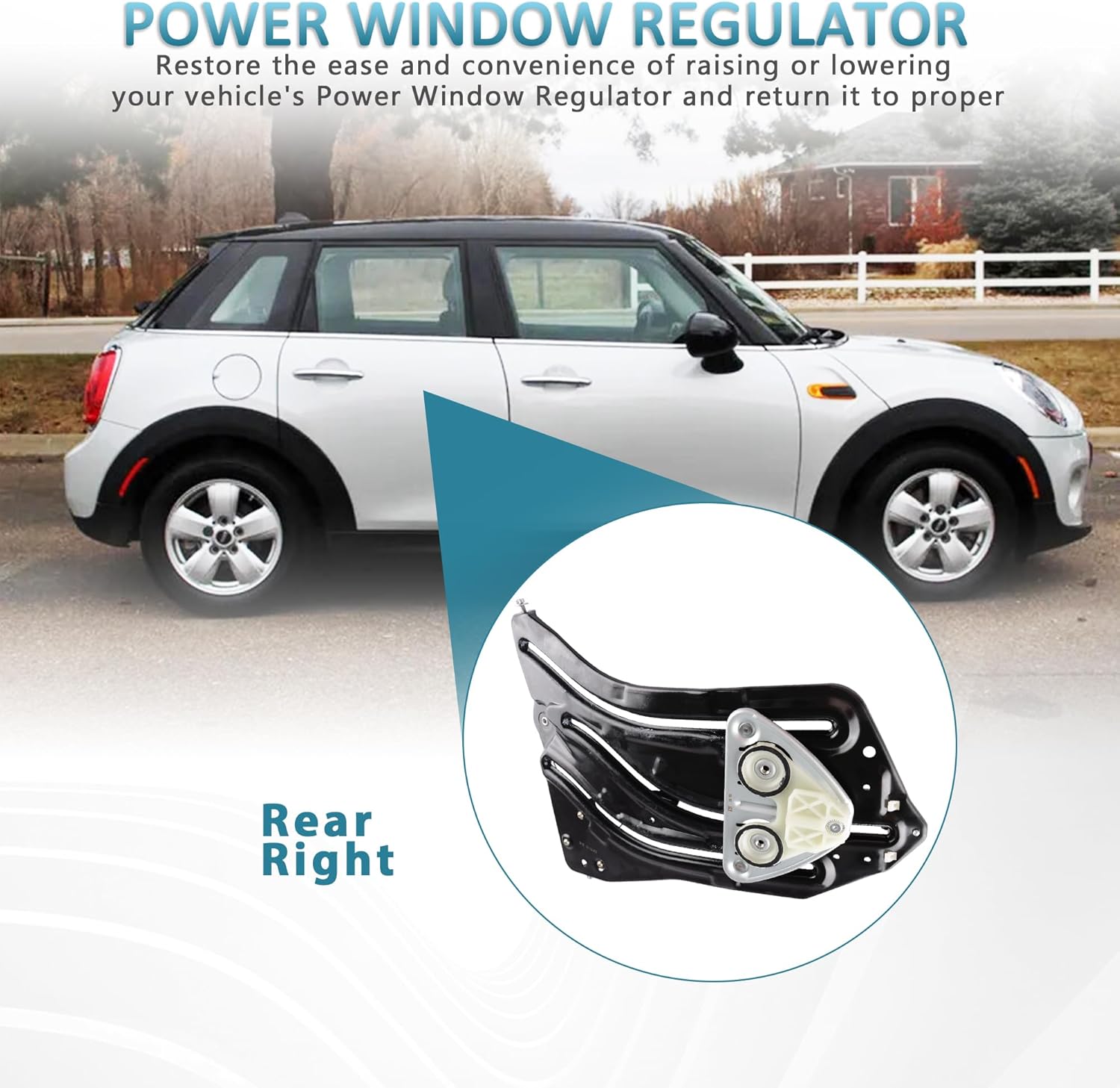 Rear Right Passenger Side Power Window Regulator Frame Compatible for 2005-2008 Mini Cooper 1.6L Chassis R52, 2009-2015 Mini Cooper 1.6L Chassis R57, Replace#51377111018