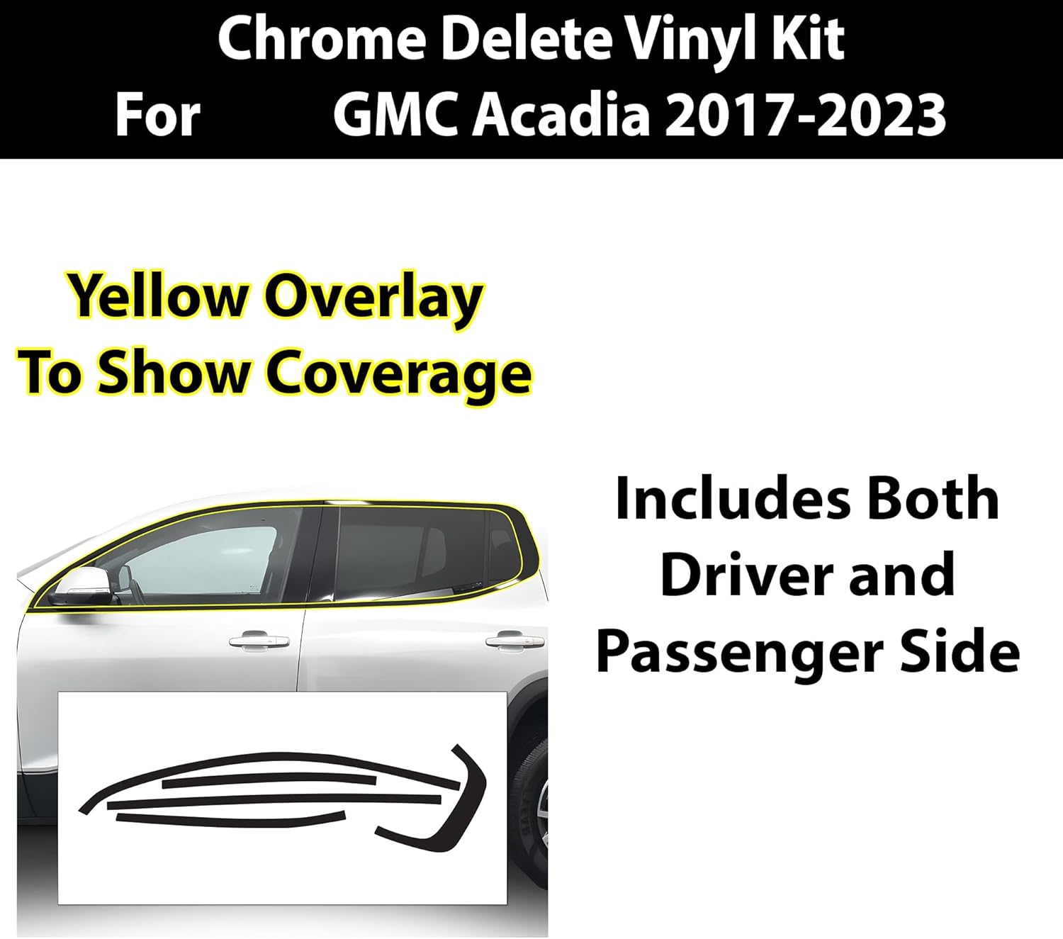 BOGAR TECH DESIGNS for GMC Acadia 2020-2023 Front Chrome Delete – Precut Vinyl Overlay Kit, Gloss Black Blackout Trim