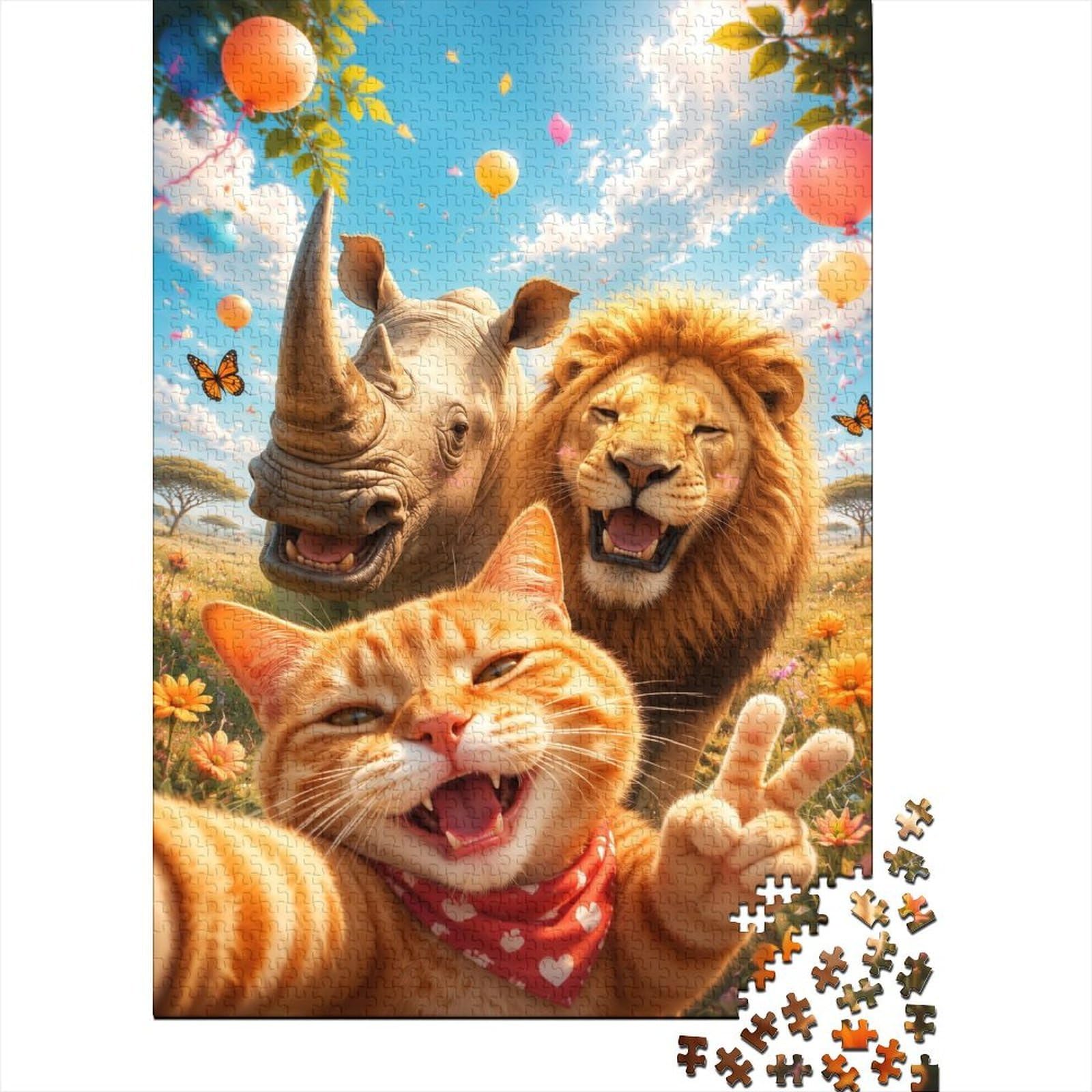 Cat Lion Rhinoceros 1000 Piece Mini Jigsaw Puzzle For Adults Gift Idea